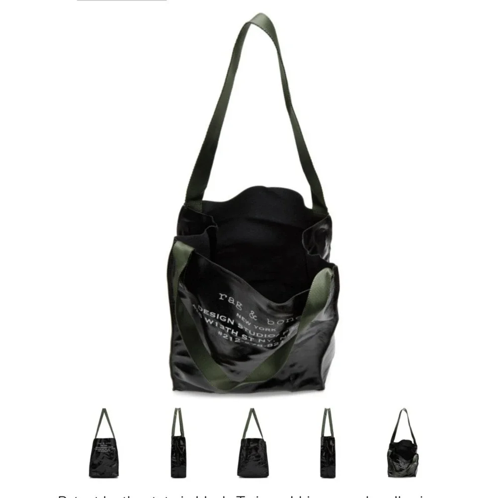 Rag & Bone Tote Bag Womens OS Black Excellent Patent Design Studio‎ Logo Olive